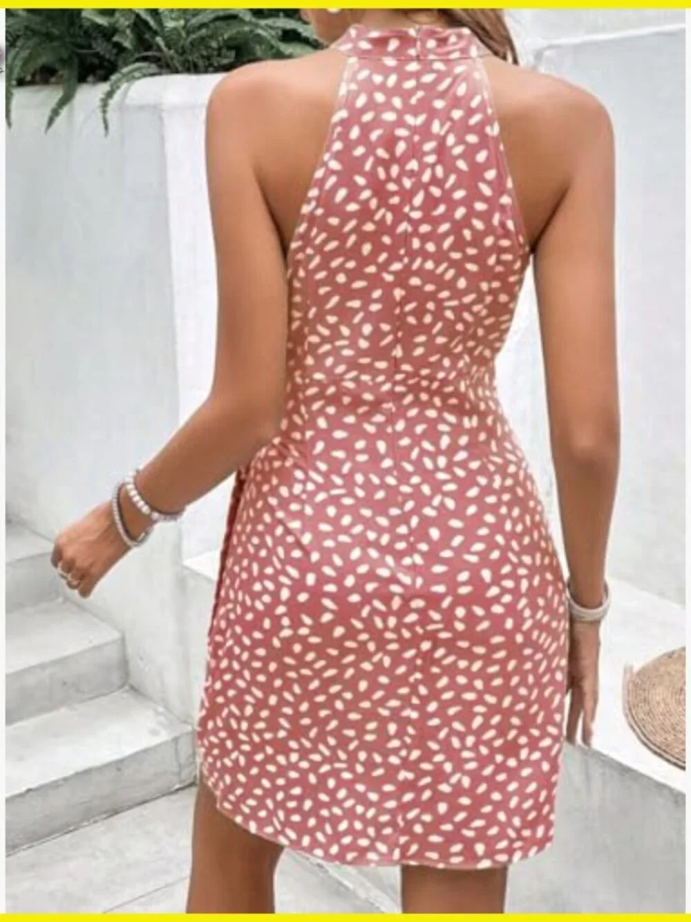 Dot Print Halter Neck Sundress Casual Zipper Back Tie Waist Summer Dress